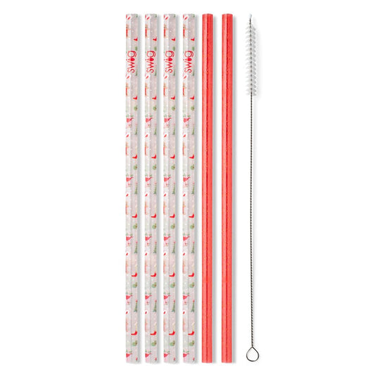 Swig Life Reusable Straw Set with Cleaning Brush, Howdy Holidays Straws | Reusable Straw Set - Cleaning Brush Included - 14 Inch Long - Accessories for Cups &amp; Mugs