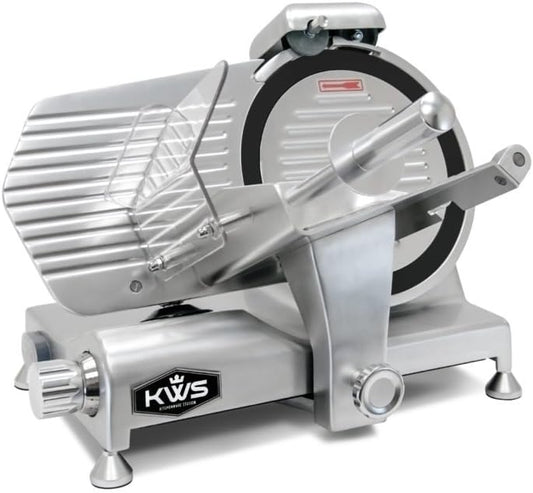 KWS Metal Collection MS-10DT Commercial 320W 10-Inch Meat Slicer Anodized Aluminum Base with Teflon Blade + Blade Removal