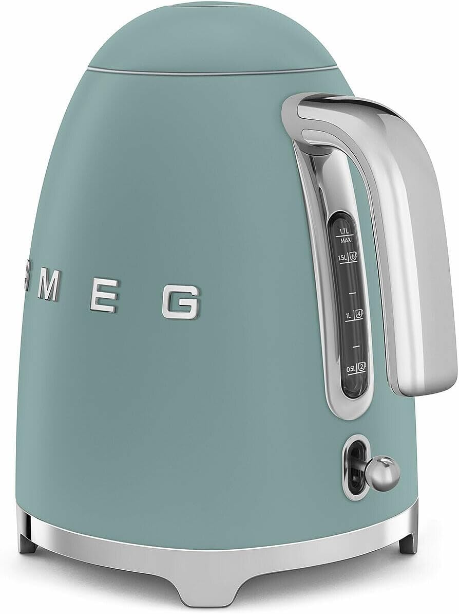 SMEG KLF03 Electric Kettle 1.7L (7 Cup), Retro Hot Water Boiler for Tea &amp; Coffee, Fast Boiling, Auto Shut-Off, Soft Open Lid, 360° Swivel Base Countertop Kettle – Matte Jade