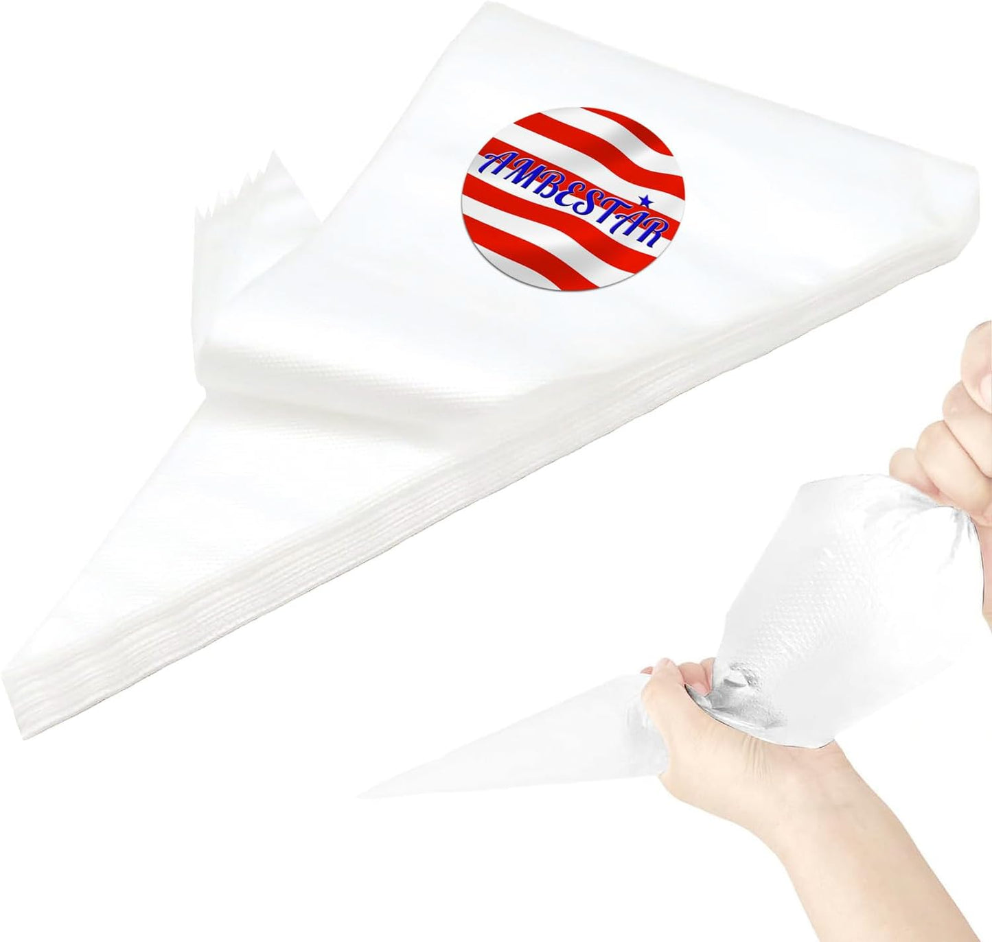 21 inch Large Piping Bags, AMBESTAR 100 Pcs Big Tipless Clear Plastic Disposable Pastry Bags for Fro