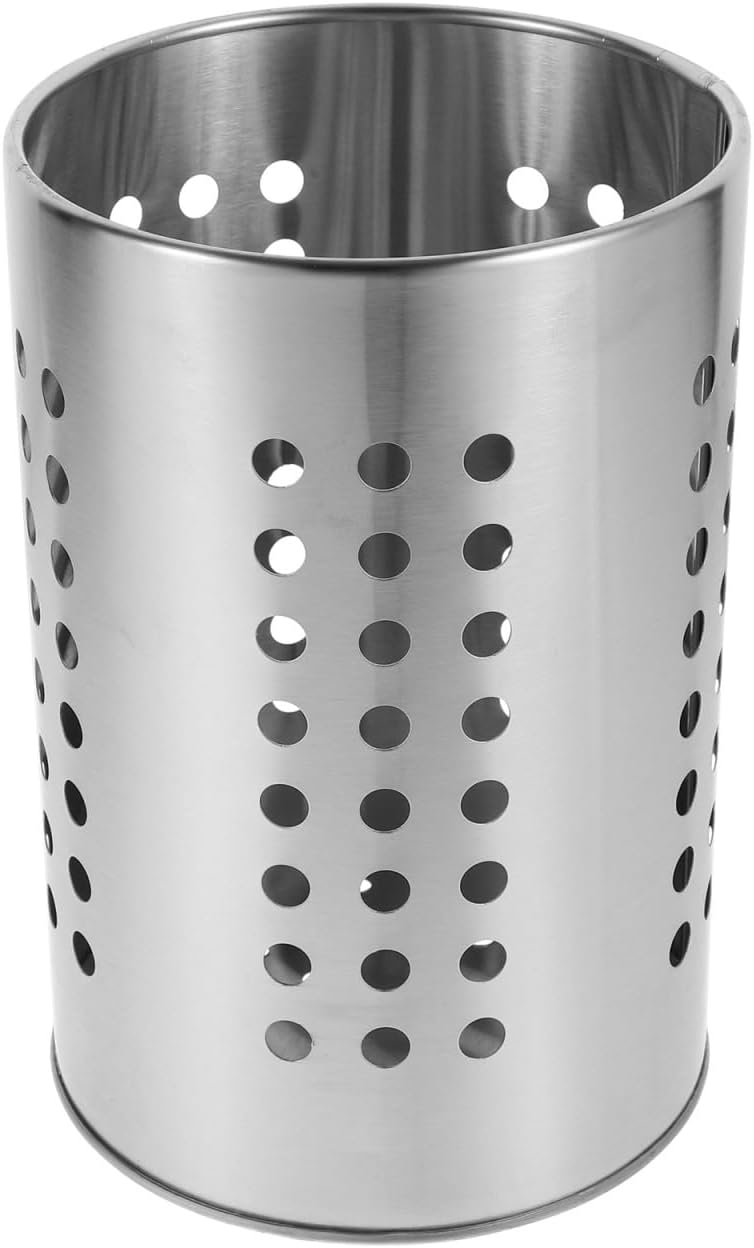 ULTECHNOVO Stainless Steel Cutlery Holder Self-Draining Kitchen Utensil Holder for Chopsticks Spoons and Forks 7.00 X 4.72 X 4.72 in Countertop Drying Rack with Drain Holes