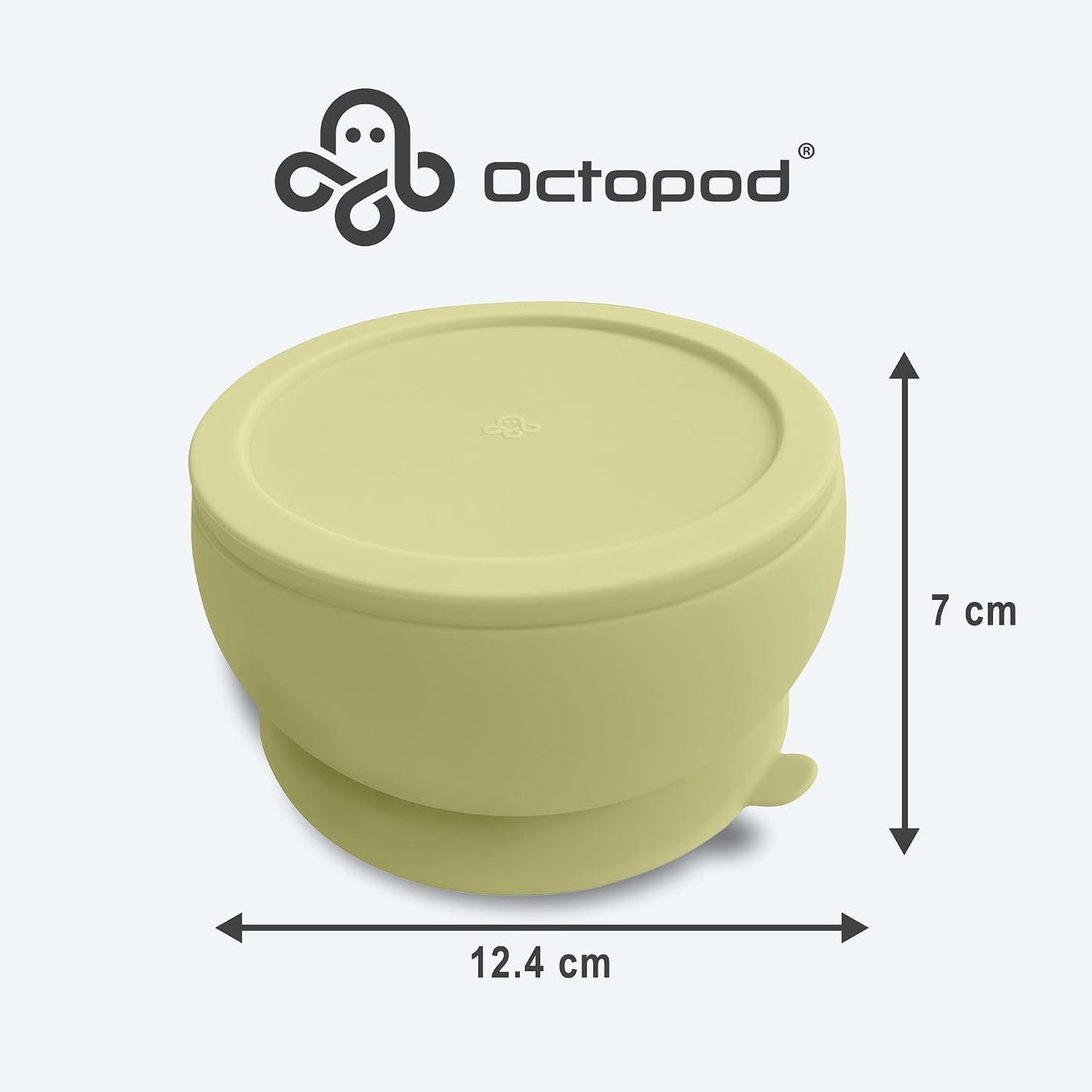 Abiie Octopod Silicone Suction Baby Bowl &amp; Lid - Food Storage - Yellow | High Chair Accessories, Mess-Free Toddler Feeding Essentials, Baby-Led Weaning, Baby Food Container, 5.7" x 3" x 5.7"