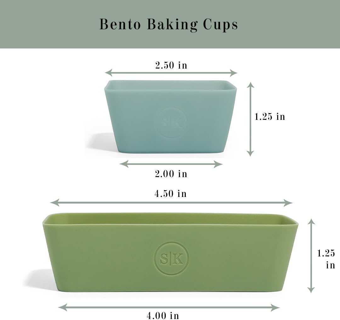 Reusable Silicone Bento Baking Cup, Non-Toxic, BPA Free, Dishwasher Safe Bento Box Accessories Lunch Box Dividers, Square and Rectangle, 24 Pack, Blue, White, Green