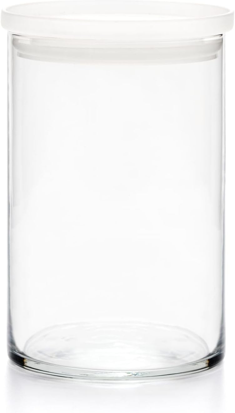 Libbey Stacking Cylinder Assorted Storage Jars, Stackable Glass Jars Set of 4, Airtight Plastic Lids, Dishwasher Safe Food Jars for Storing Dry Goods