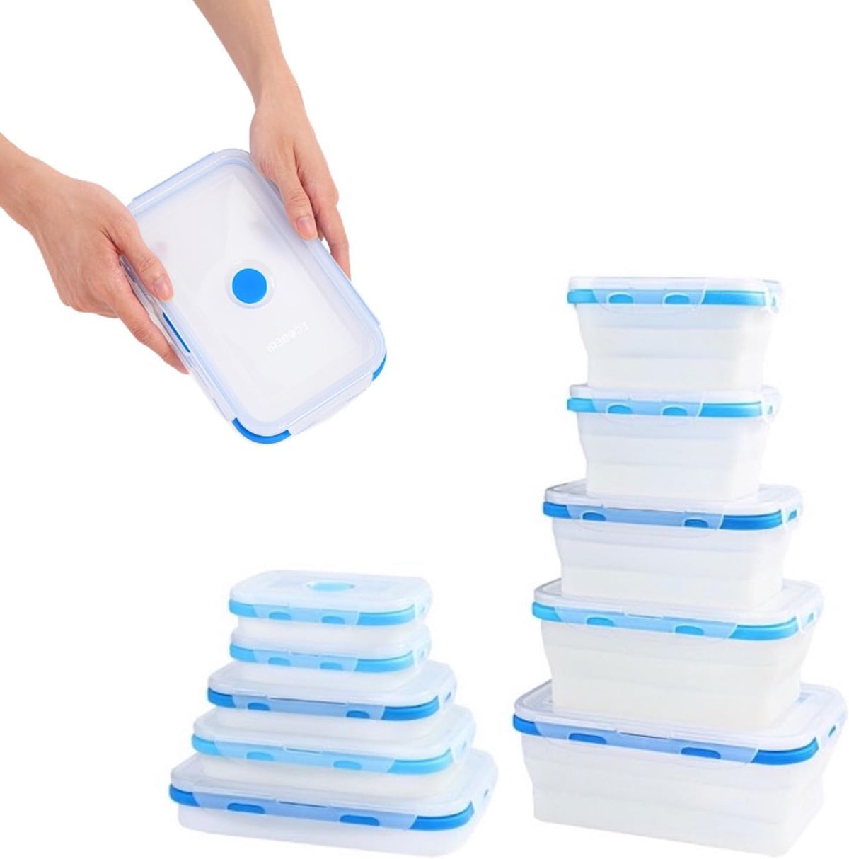 Collapsible Silicone Food Storage Containers, BPA Free, Microwave, Freezer and Dishwasher Safe, Lunch, Meal Prep, Travel, Space-Saving, Set of 5