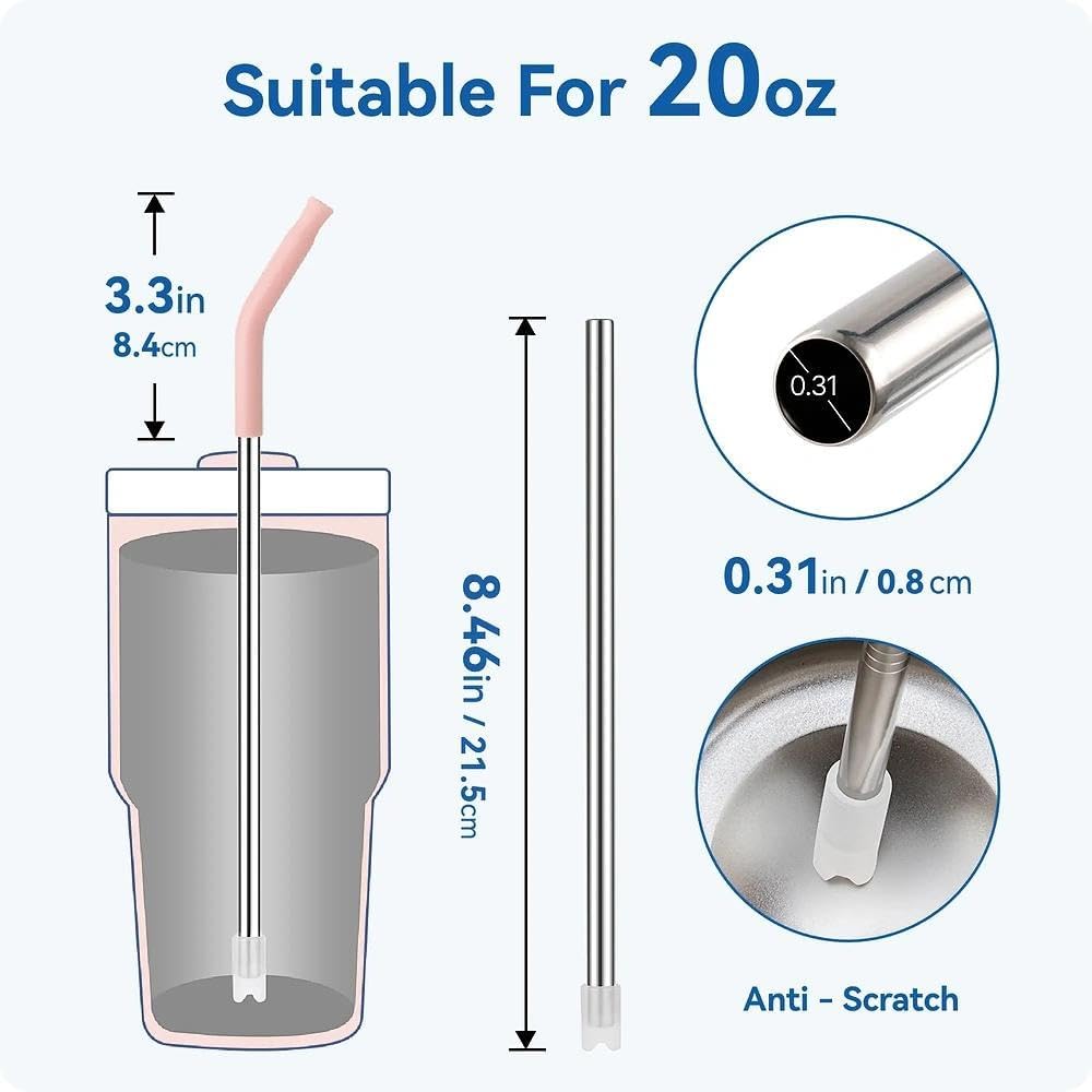 Straight Metal Straws for Stanley 20oz, Reusable Stainless Steel Straws