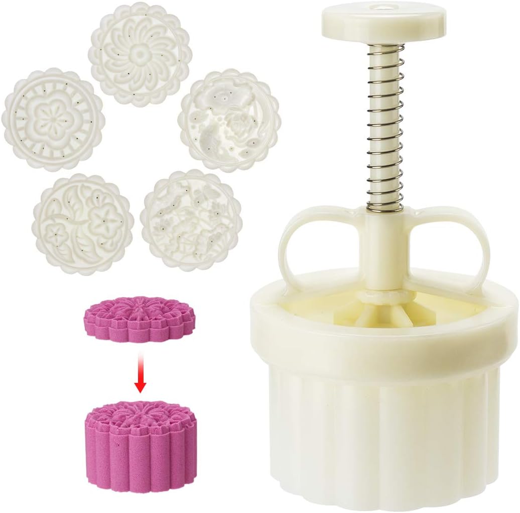 Cookie Stamp Mooncake Mold Set, Cookie Press Maker 150g Shaper | Thickness Adjustable, Bath Bomb Mold, Mid-autumn Festival Moon Cake Mold, DIY Shortbread Hand Cutter, Cake Pie Polvoron Mold