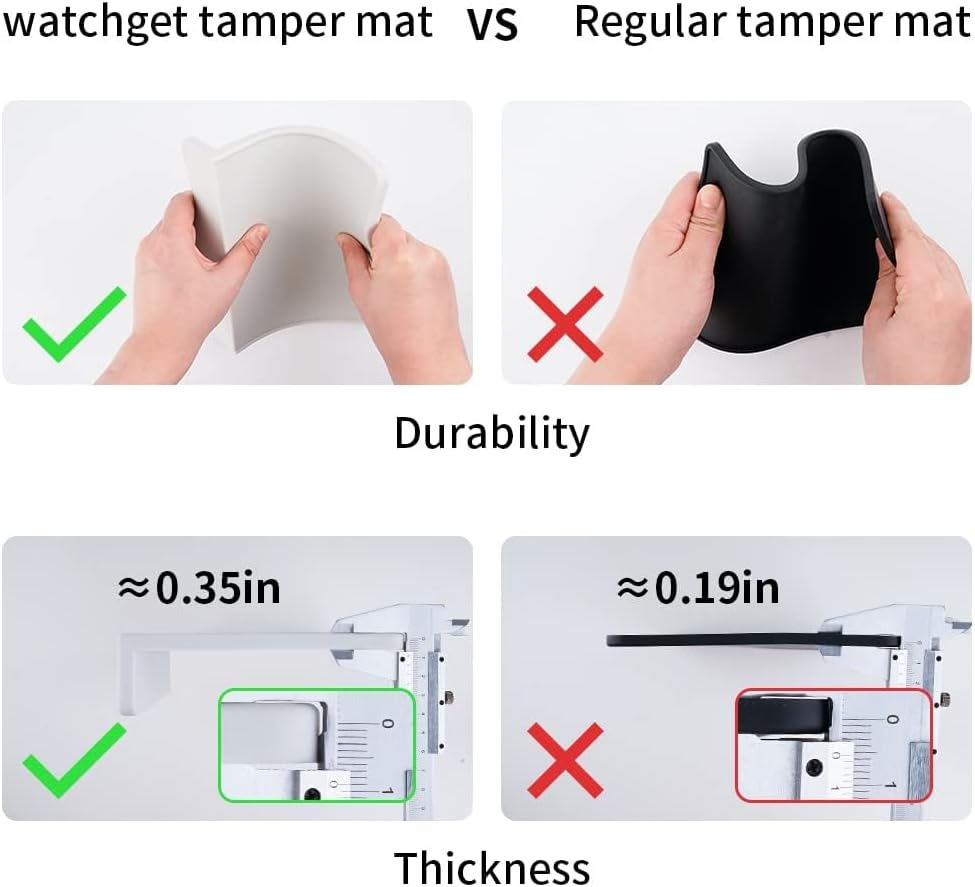 watchget Espresso Tamping Mat,Silicone Portafilter Pad for Counter | Ultra Thick,Waterproof and Heat Resistant,Non-Slip Corner Tamper Mat,Barista Espresso Machine Accessory,8"x6", Light Grey