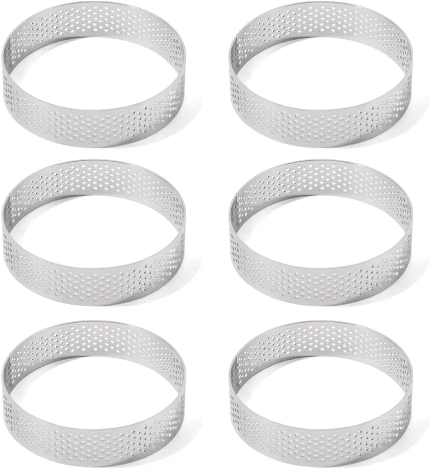 6pcs 304 Stainless Steel Round Tart Ring 3.15 inch Metal Perforated Cake Mold Pastry Molud for Circle Tartlet French Dessert Small Fruit Tarte Crust
