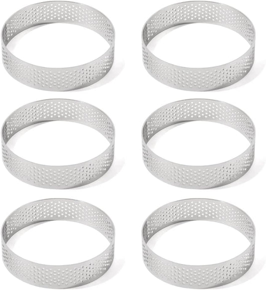 6pcs 304 Stainless Steel Round Tart Ring 3.15 inch Metal Perforated Cake Mold Pastry Molud for Circle Tartlet French Dessert Small Fruit Tarte Crust