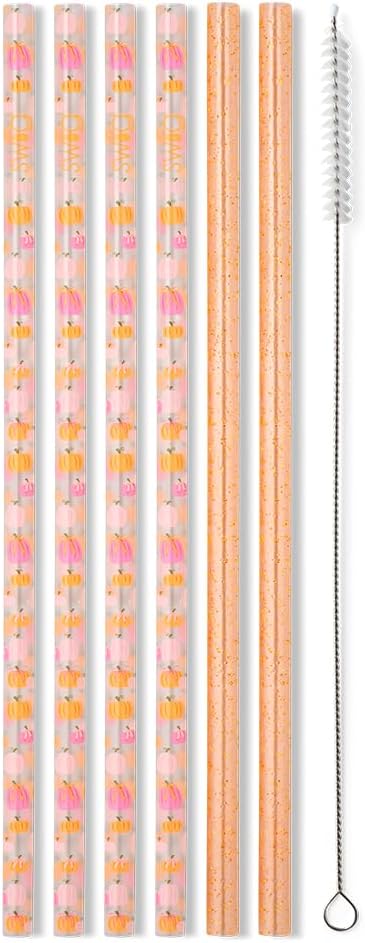 Swig Life Reusable Straws Pumpkins and Bows Tall Straw Set & Cleaning Brush, Each Straw is 10.25 inch Long (Fits Swig Life