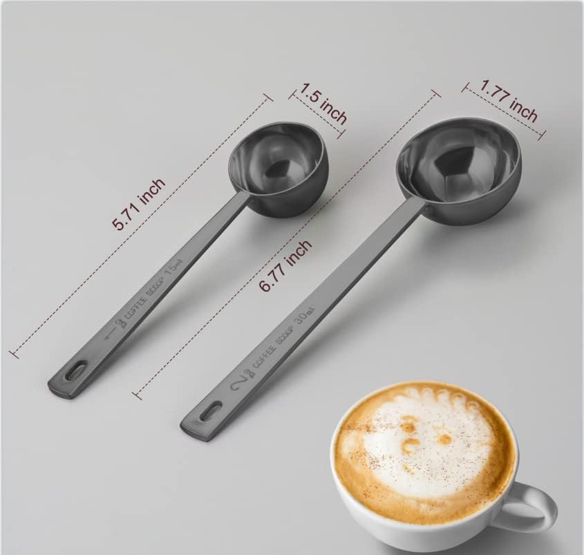 Safring Premium Coffee Scoop Set, Set of 2, Metal Stainless Steel Long Handle Coffee Scoop, Measuring Coffee Spoons Contains 1 Tablespoon (15 ml) and 2 Tablespoons (30 ml) Spoon-Black