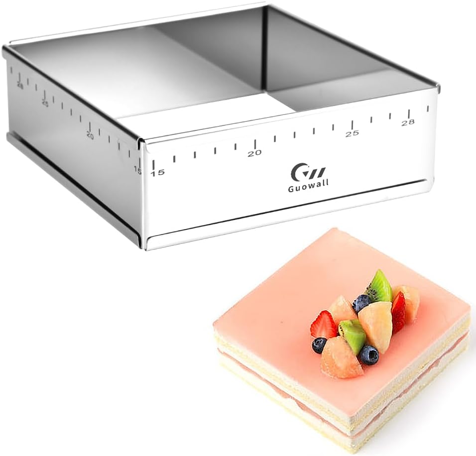 Extensible Square Cake Ring Mold Adjustable Stainless Steel Mousse Ring Detachable Nonstick Cake Cutter Pastry Shaping for DIY Baking - 6.2 × 6.2 ×2 inch