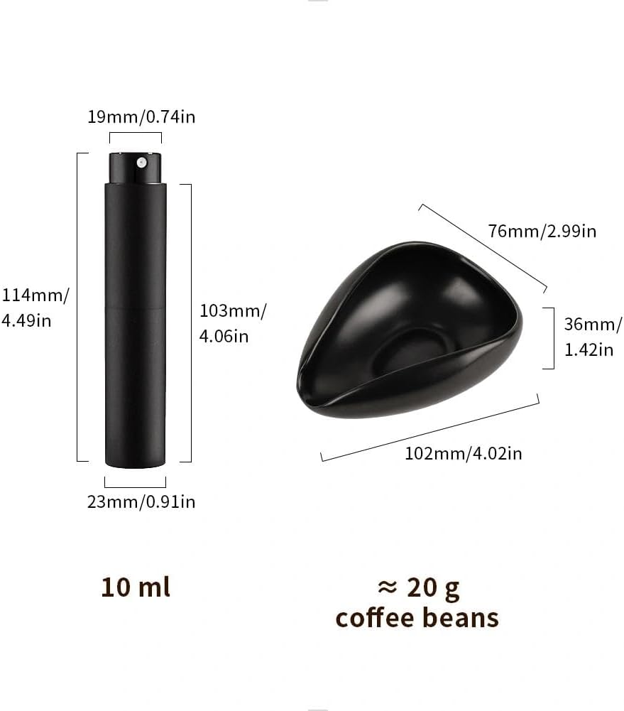 watchget Coffee Bean Dosing Cup &amp; RDT Spray Bottle Kit, Black | 10ml Static Reducing Sprayer; Ceramic Single Dose Tray for Coffee &amp; Tea;Espresso Brewing Accessory for Home &amp; Espresso Bars