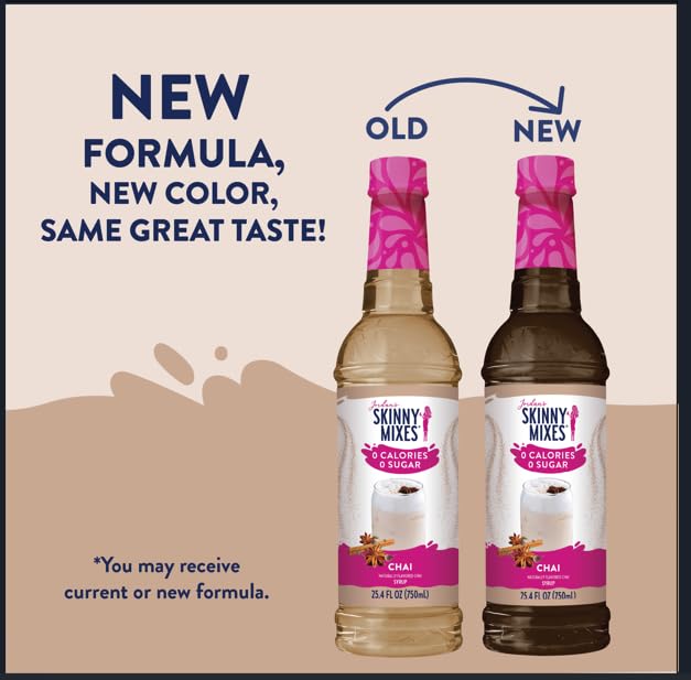 Jordan's Skinny Chai Coffee Flavoring Syrup, 25.4 fl oz | 0g sugar, 0 calories, 0g carbs, Keto-friendly and kosher, 25 servings per bottle, Mixes into lattes, shakes, and cocktails