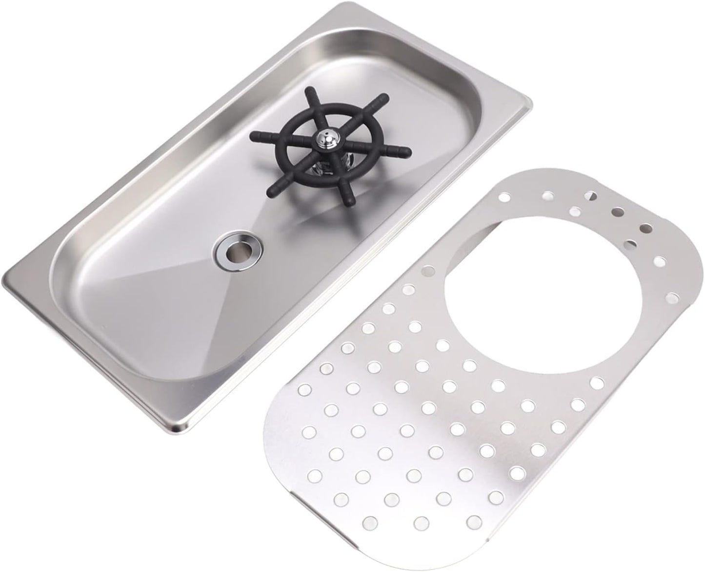 Pitcher Rinser, Stainless Steel Countertop Cup Washer Spray Rinser, Glass Rinser with Multi Angle Outlet Water, Drain and Drip Tray, Hose, for Home Kitchen Hotel Cafe (1)