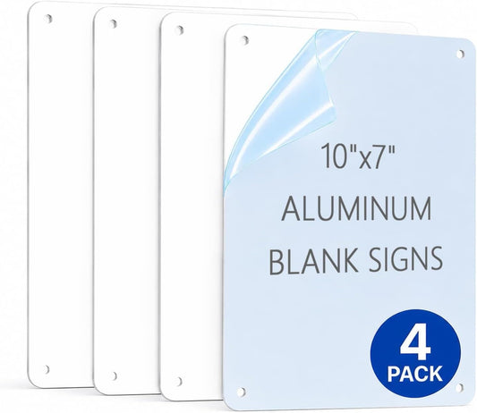 White Blank Metal Sign,10 x 7 Inches Sturdy Rust Free Aluminum Metal Signs White Color Blank Sign, Waterproof, Easy Mounting, Indoor or Outdoor Use (4)
