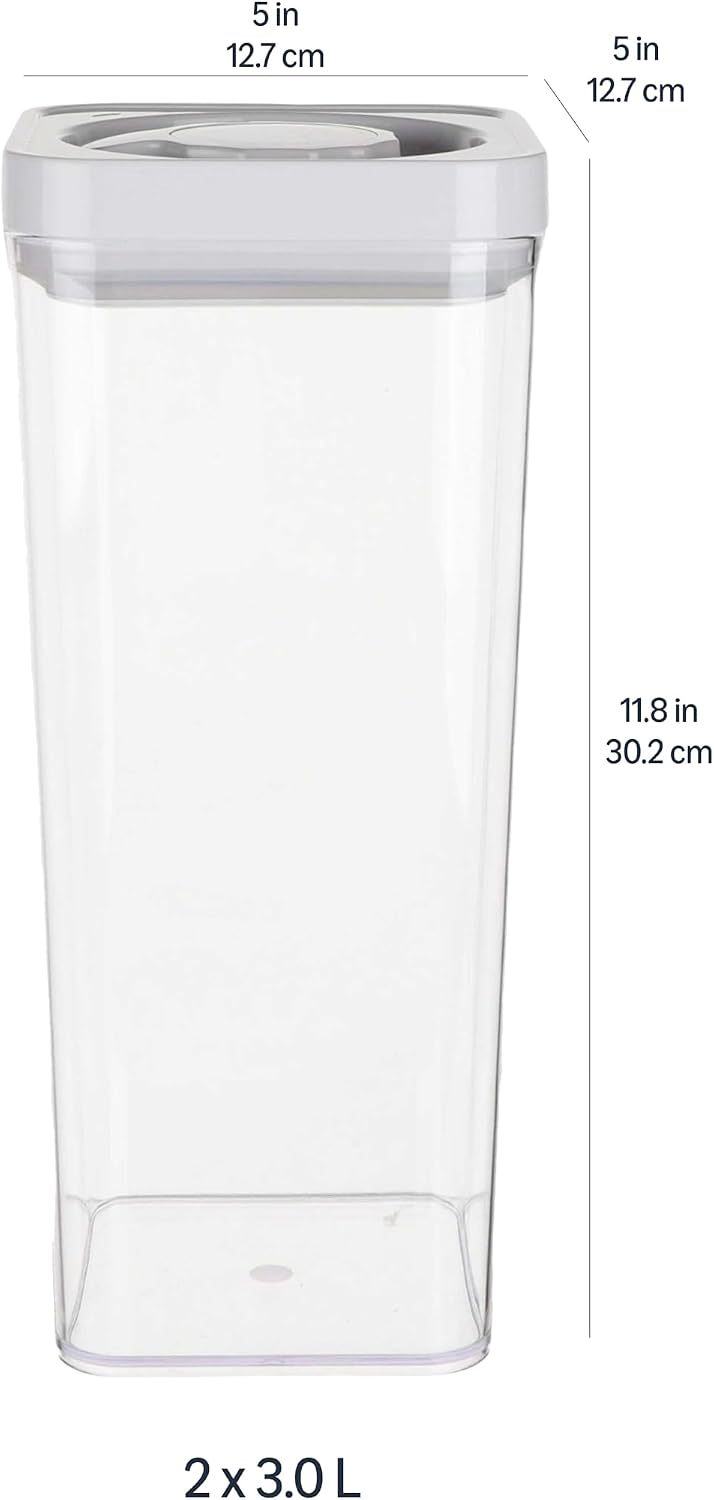 Amazon Basics Airtight Food Storage Containers, BPA Free, Dishwasher Safe, with Twist/Turn Lids, for Kitchen Pantry Organization, 10-Piece Square Set, Clear Plastic