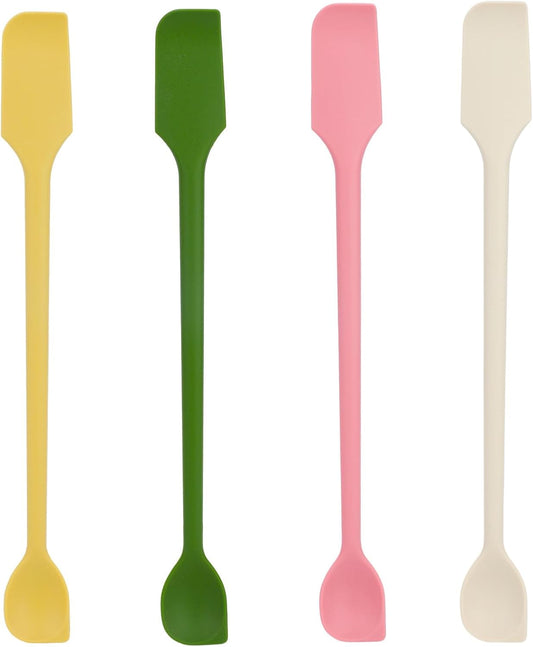 4pcs Mini Silicone Spatulas Set, Dual Sided Multifunctional Small Kitchen Scraper Long Spoon Reusable Stirrer for Jam Cake