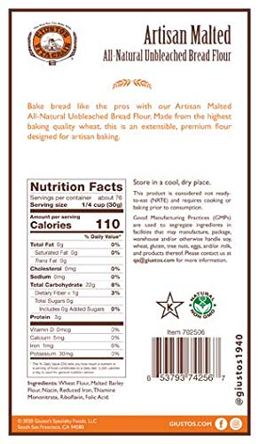Giusto's Vita-Grain All-Natural Artisan Malted Unbleached Bread Flour, 5lb Bag