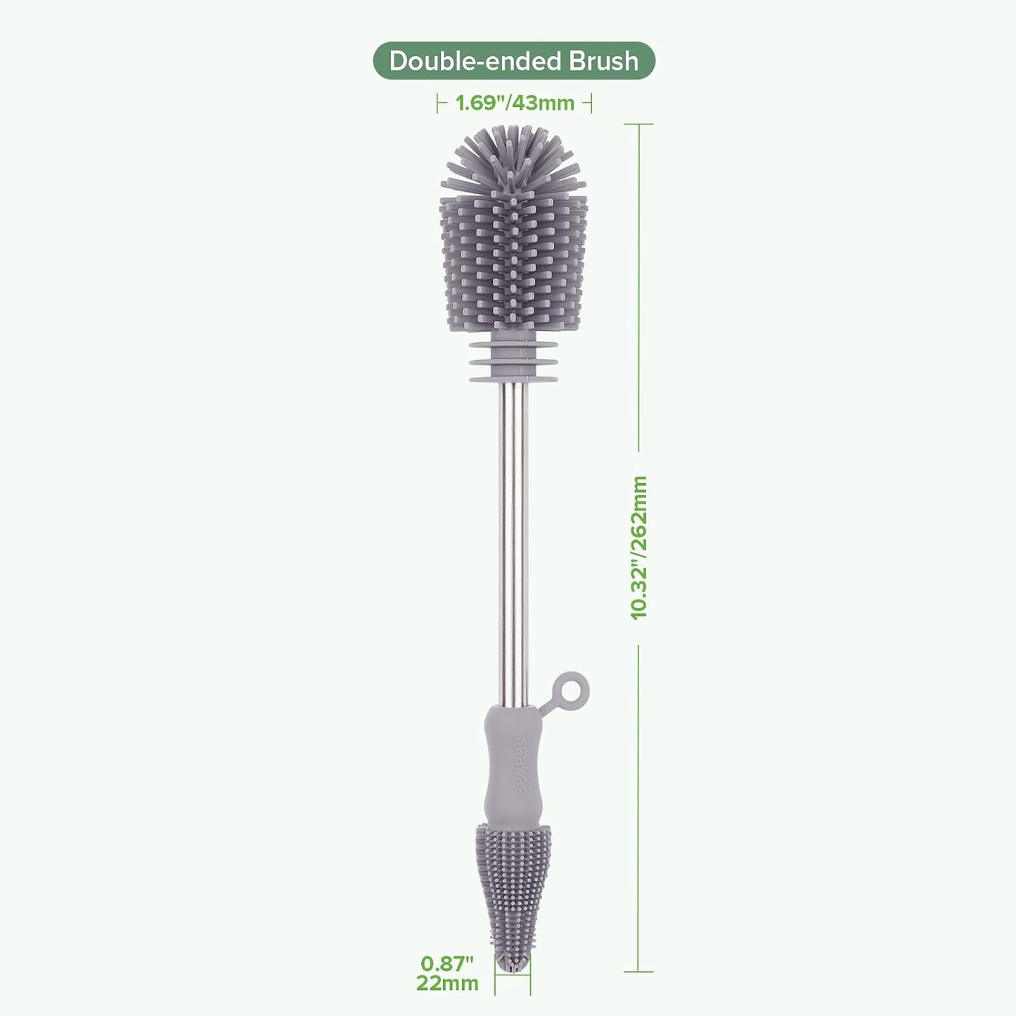 Haakaa Silicone Cleaning Brush for Baby Bottles and Crevices, Double-Ended Bottle Brush for Breast Pumps, Milk Collectors, Nipples and Breastmilk Storage Bags, Food-Grade Silicone, SUVA Grey,1 Pack