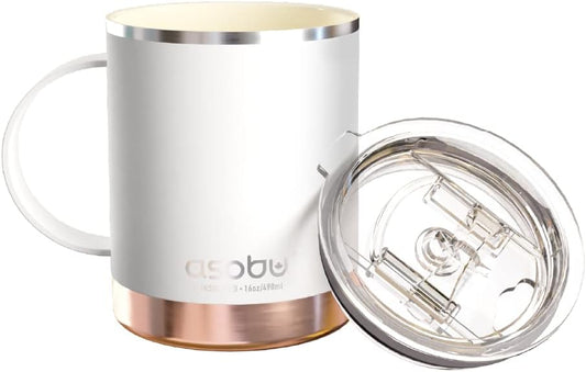 asobu Ultimate Ceramic Travel Mug, 12oz Insulated Stainless Steel Coffee Cup with Handle & Splash-Resistant Lid, Ceramic