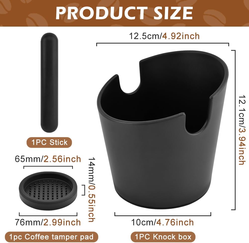 Espresso Knock Box, Coffee Knock Box with Removable Rod, 4.9 In | Espresso puck knock box with non-slip base and silicone tamper pad for used coffee grounds in home barista setups
