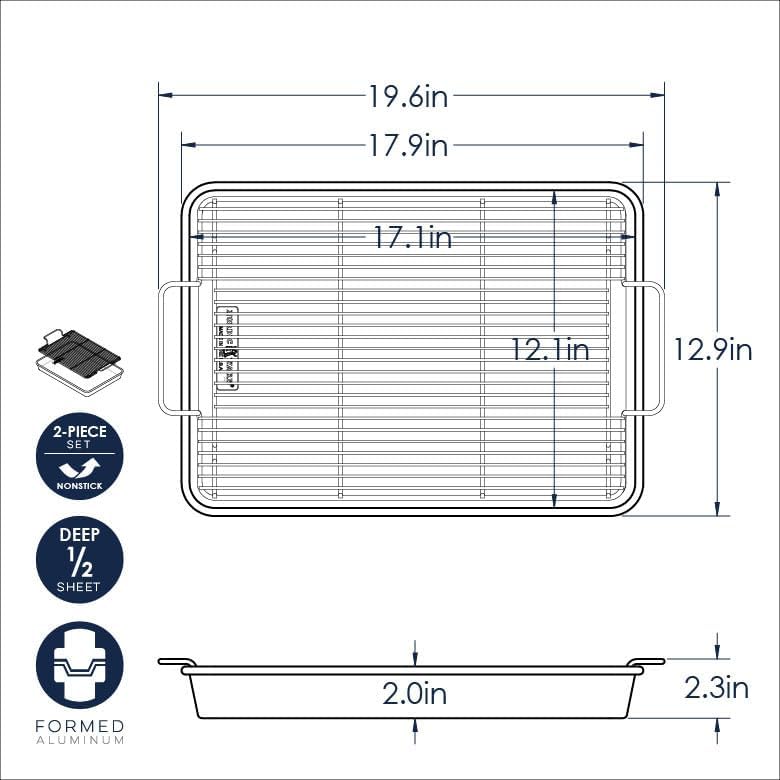 Nordic Ware High-Sided Half Sheet Oven Crisping Baking Tray with Rack, Natural Nonstick Aluminum For Air Frying, Crisping, Broiling, Baking; Cooking Surface 17.9 x 12.9 x 2 inches