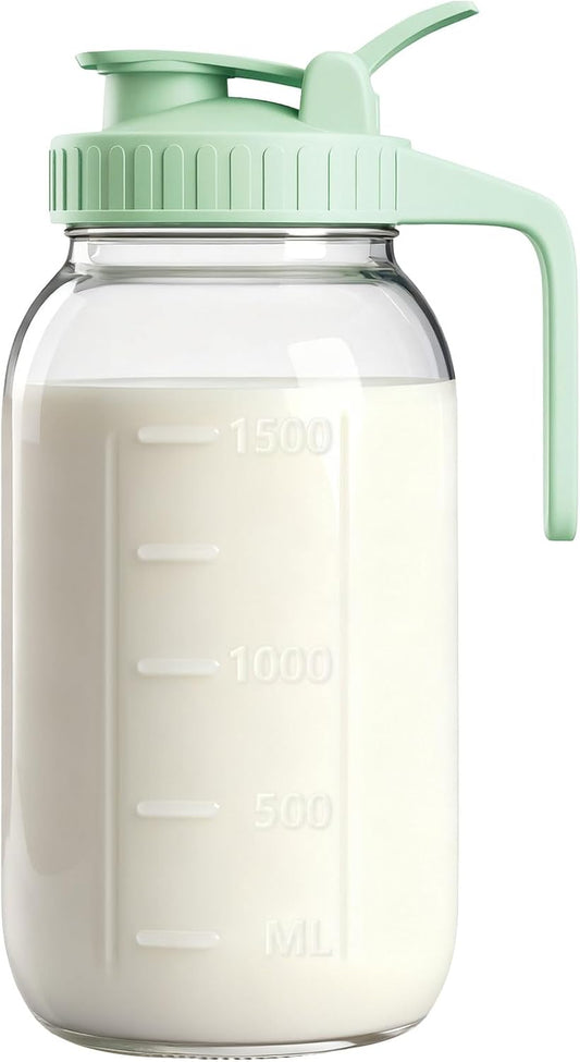 64oz Mason Jar Pitcher, 2quart Glass Breast Milk Pitcher with Lid