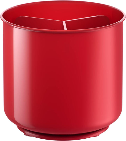 Extra Large Rotating Red Utensil Holder with Sturdy No-Tip Weighted Base, Removable Divider, and Gripped Insert | Rust Proof