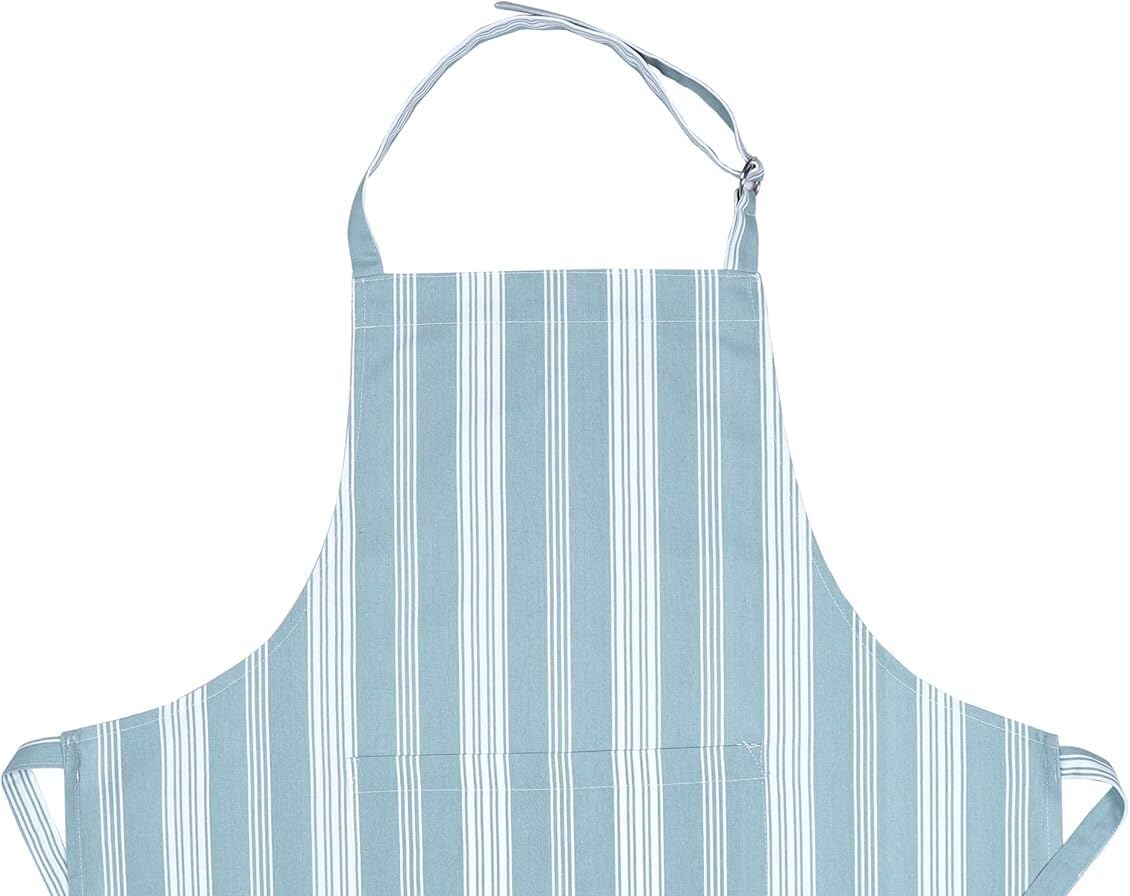 Cotton Striped Aprons for Women with Pockets - Adjustable Strap and Waist Ties Printed Apron for Baking, Cooking, Gardening (27.5 x 33 Inches - Dove Blue)