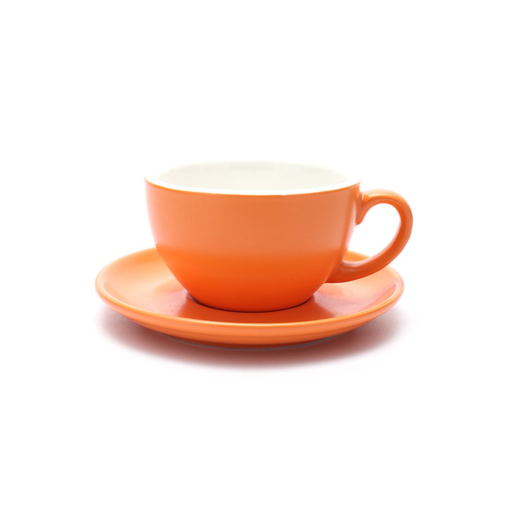 Americano Cup and Saucer Latte Art & Cappuccino for Barista (Matte Orange, 8.5 oz)
