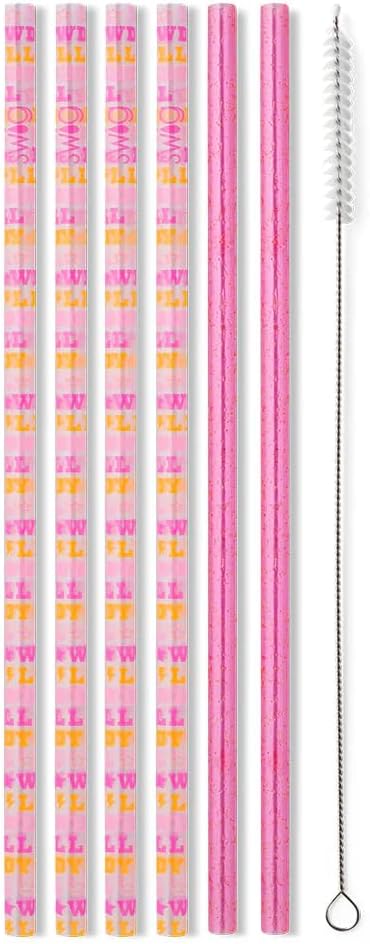 Swig Life Reusable Straws Howdy Y'all + Pink Glitter Tall Straw Set & Cleaning Brush, Each Straw is 10.25 inch Long (Fits