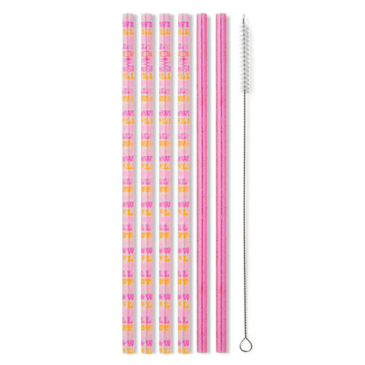 Swig Life Reusable Straw Set with Cleaning Brush, Howdy Yall | Reusable Straw Set - Cleaning Brush Included - 14 Inch Long - Accessories for Cups &amp; Mugs