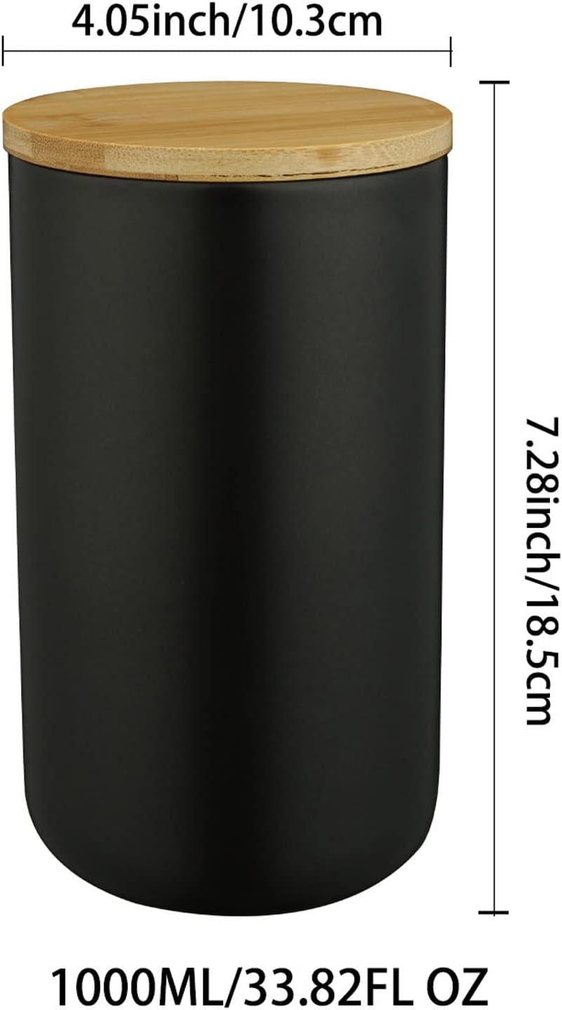 MilkyWay Ceramic Food Storage Jar with Airtight Bamboo Lid, 33.81oz/1000ml | Modern Ceramic Jar Ideal For Storing Loose Tea, Coffee, Spices, Nuts, And Snacks With Airtight Bamboo Lid, Black Canister