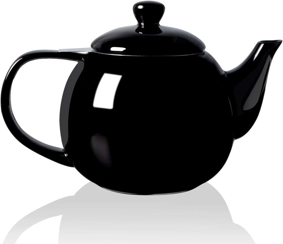 Sweejar Porcelain Teapot with Removable Stainless Steel Infuser,Microwave & Dishwasher Safe Tea Pots for Loose Tea,Tea Infuser Pots for Chrismas Women Gift (30oz Black)
