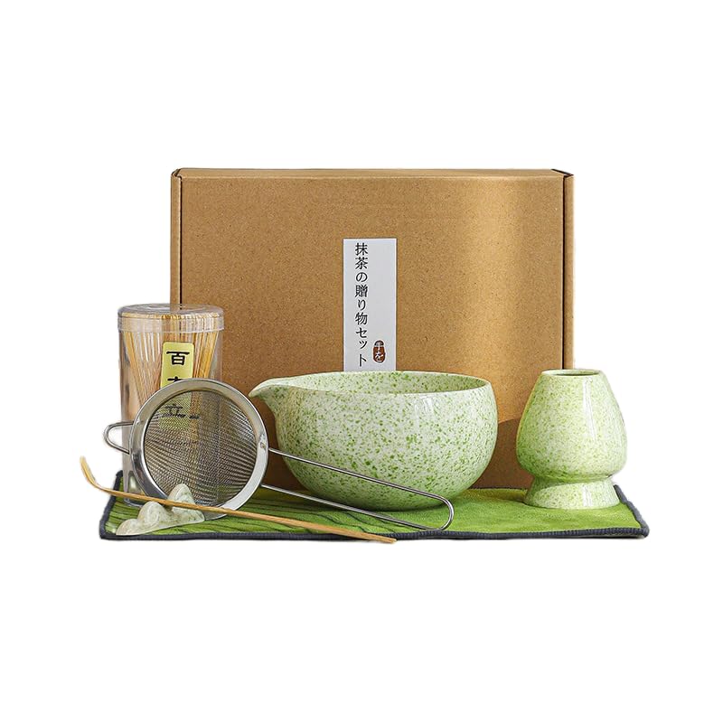 Inmorven Matcha Whisk Set, 7 Pcs Matcha Kit Includes Matcha Bowl, Whisk & Holder, Bamboo Scoop, Scoop Rest, Sifter & Tea Towell