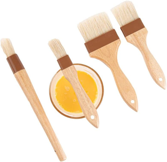 Restaurantware-Pastry Tek Wide Buttering Brush Set, 1 Set of 4 Boar Bristle Pastry Brushes - Hardwood Handle, Sturdy