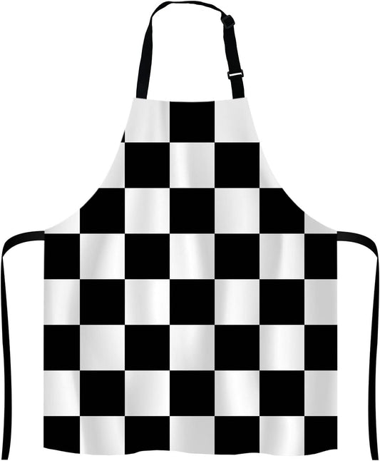 Black and White Art Design Checkered Bib Apron with Adjustable Neck for Men Women,Suitable for Home Kitchen Cooking Waitress