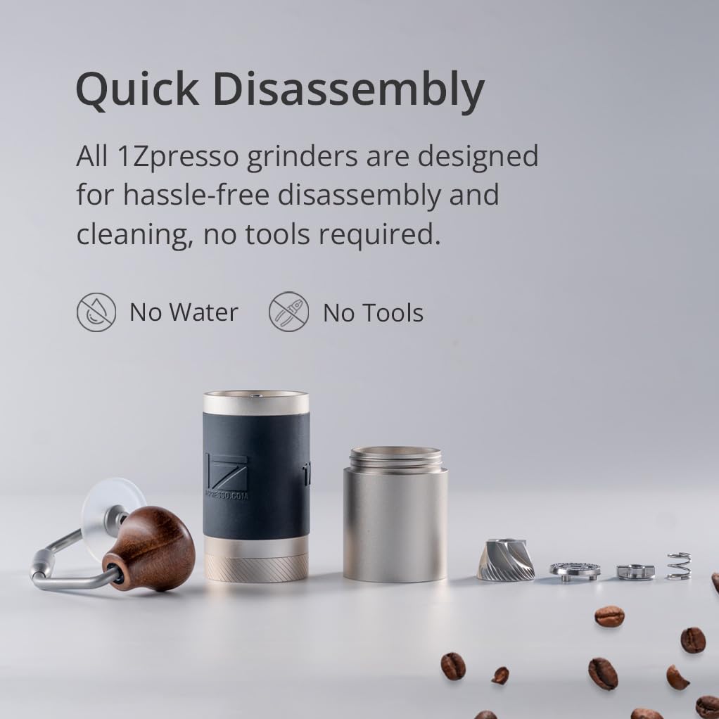 1Zpresso J Manual Coffee Grinder Silver with Assembly Stainless Steel Conical Burr - Numercial Internal Adjustable Setti