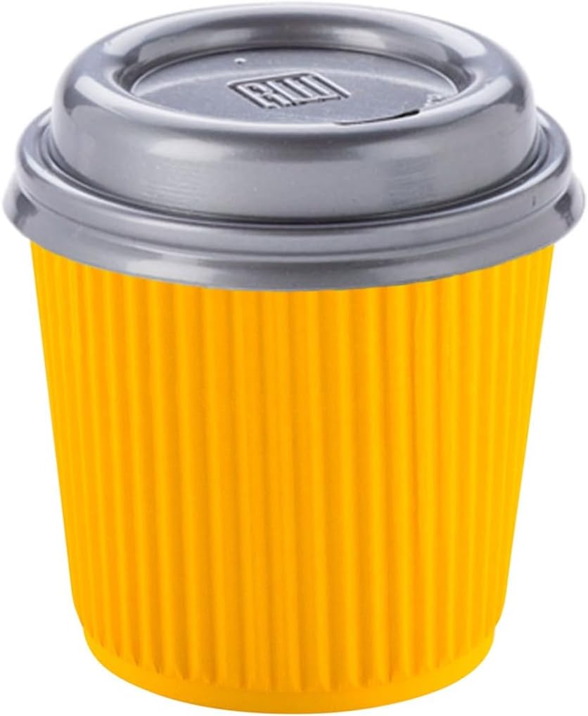 Restaurantware Ripple Wall Coffee Cups 25 Count 4 Ounce Insulated Yellow Paper Cups, Rolled Rim Spill-Resistant Disposable Paper Non-Slip for Coffee, Beverages