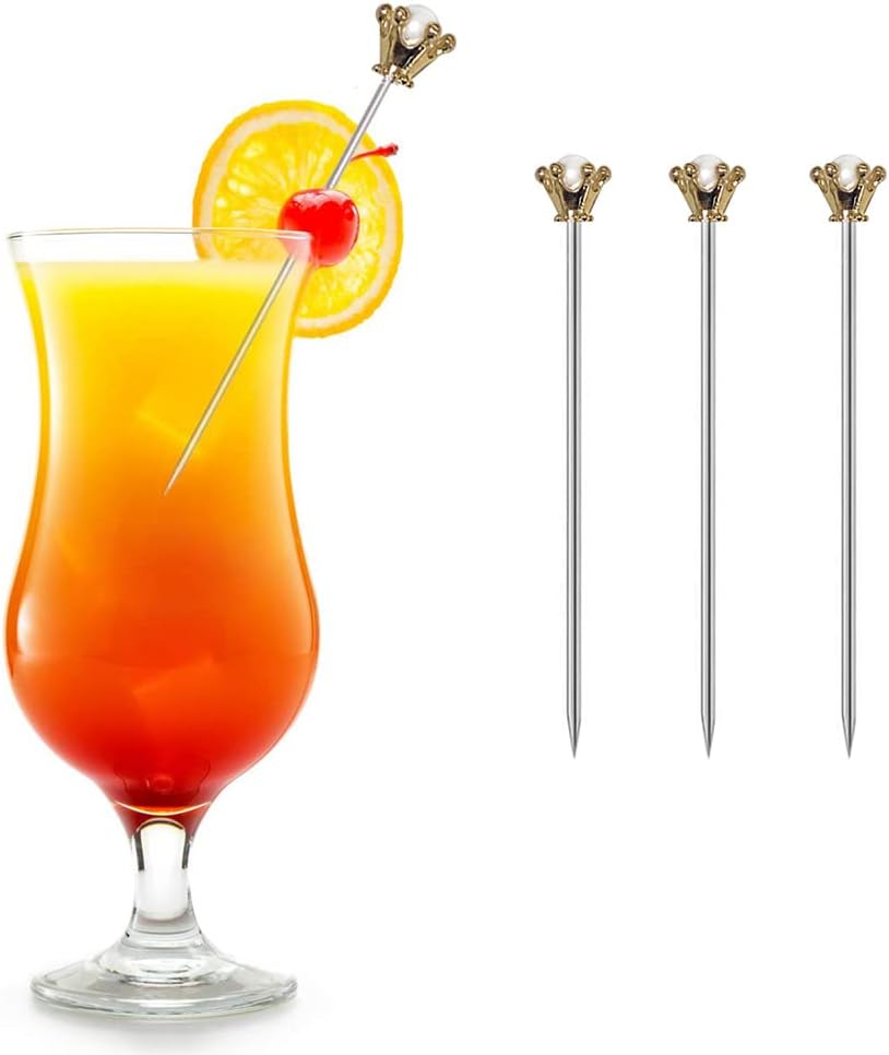 Stainless Steel Cocktail Picks Crown, 8PCS Metal Martini Sticks,Fruits Toothpicks,Reusable Garnish Skewer Drinks Sandwiches Appetizers Olives Fruits Barbecue Snacks