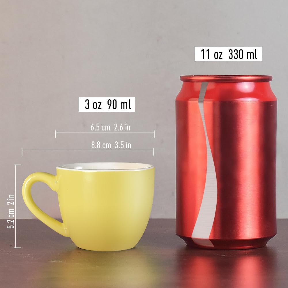 homEdge Mini Procelain Espresso Cup, 3 Ounces / 90 ml Tiny Coffee Mugs Demitasse for Espresso, Tea- Yellow