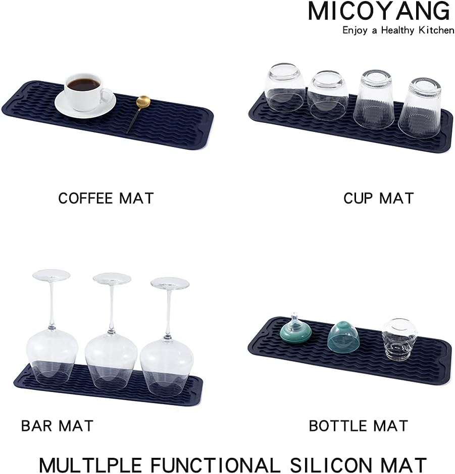 Silicone Dish Drying Mat for Multiple Usage,Easy clean,Eco-friendly,Heat-resistant Silicone Mat for Kitchen Counter,Sink,Bar,Bottle,or Cup Navy Blue M 17 inches x 6 inches