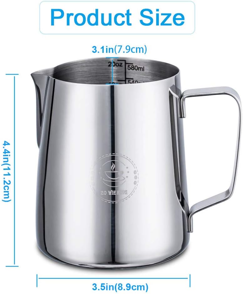 20oz Milk Frothing Pitcher, Stainless Steel Espresso Steamer Frother Cup