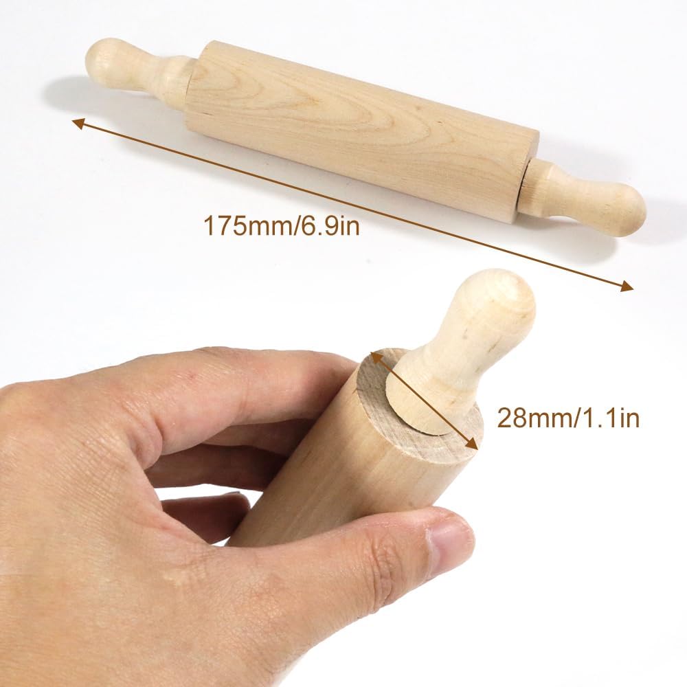 Kang&amp;Chang Mini Unfinished Wood Rolling Pin for Tiered Tray Decor, 6 Pack
