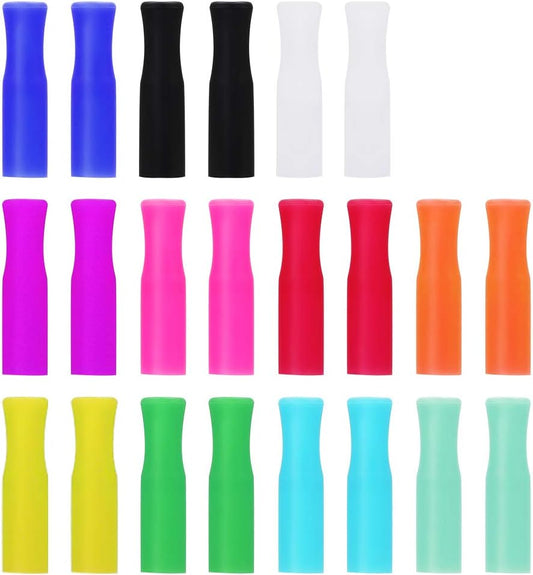 22Pcs Reusable Straws Tips, Silicone Straw Tips, Multi-color Food Grade Straw Tip Covers Only Fit for 1/4 Inch Wide(6MM Out