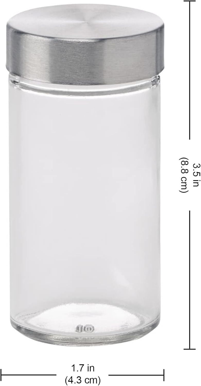 Kamenstein Clear Reusable 3 Oz Jars With Stainless Steel Shaker Lids, And Twist-On Caps For Airtight Seals 12 Pk