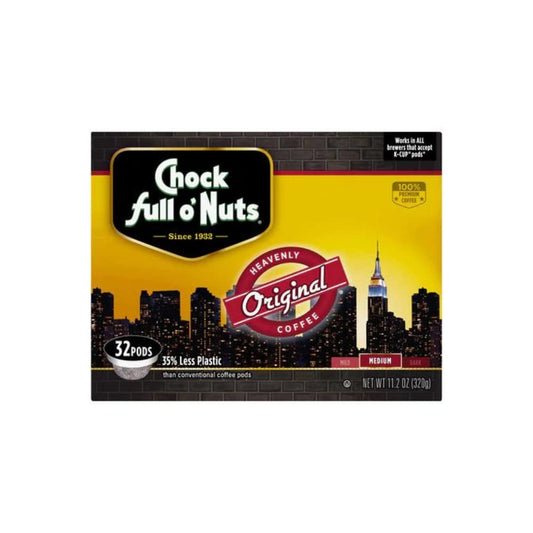 Chock Full o’Nuts Original Roast, Medium Roast K-Cups – Compatible with Keurig Pods K-Cup Brewers (1 Pack of 32 Single-Serve