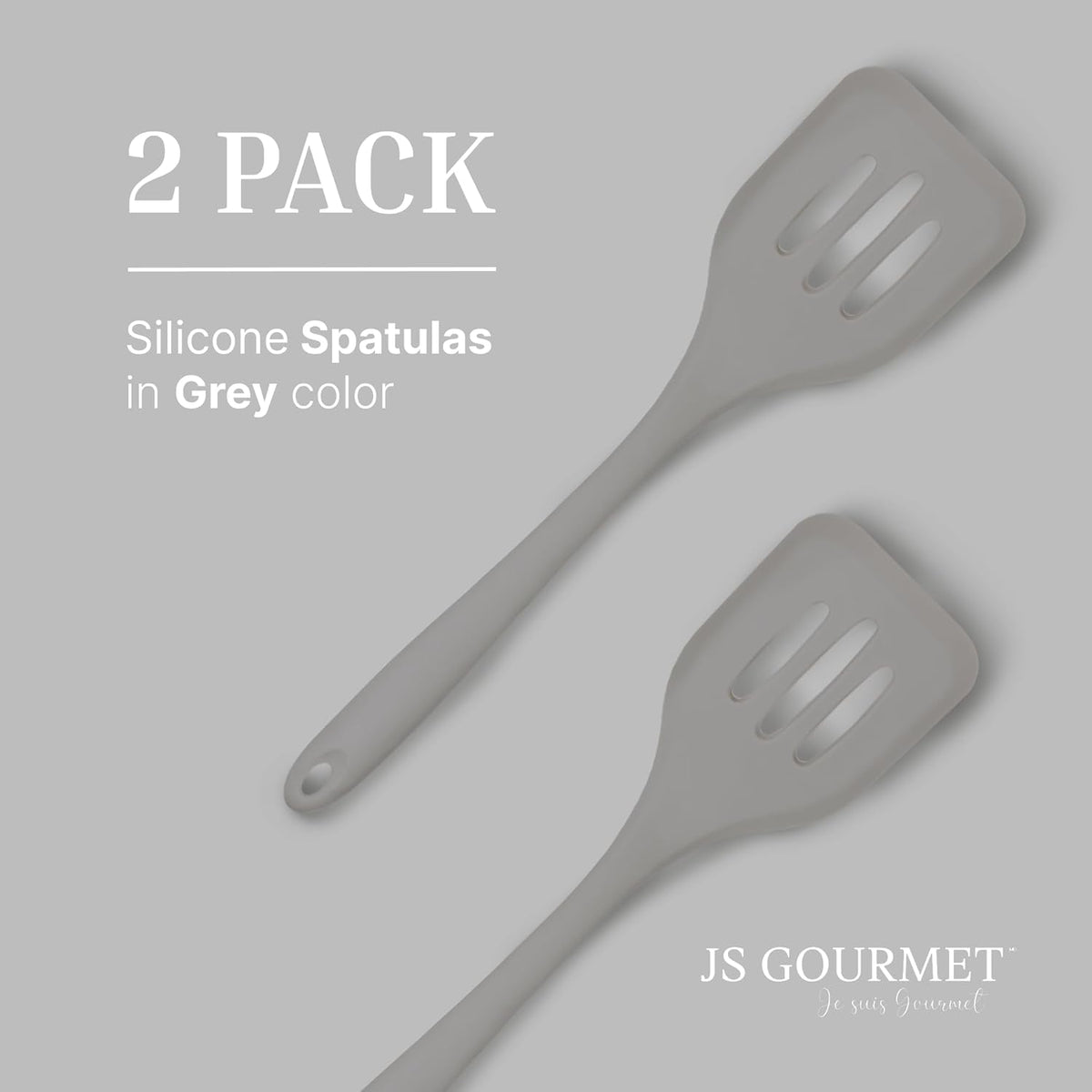 Silicone Slotted Turner Set – 2-Piece Set of Turner Spatulas for Eggs and Pancakes – Kitchen Tools and Accessories with Comfortable Handles, Heat-Resistant Utensils for Cooking & Baking – Grey
